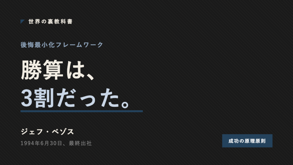 後悔最小化フレームワークを使ったジェフ・ベゾスの勝算は3割だったことを示すアイキャッチ画像